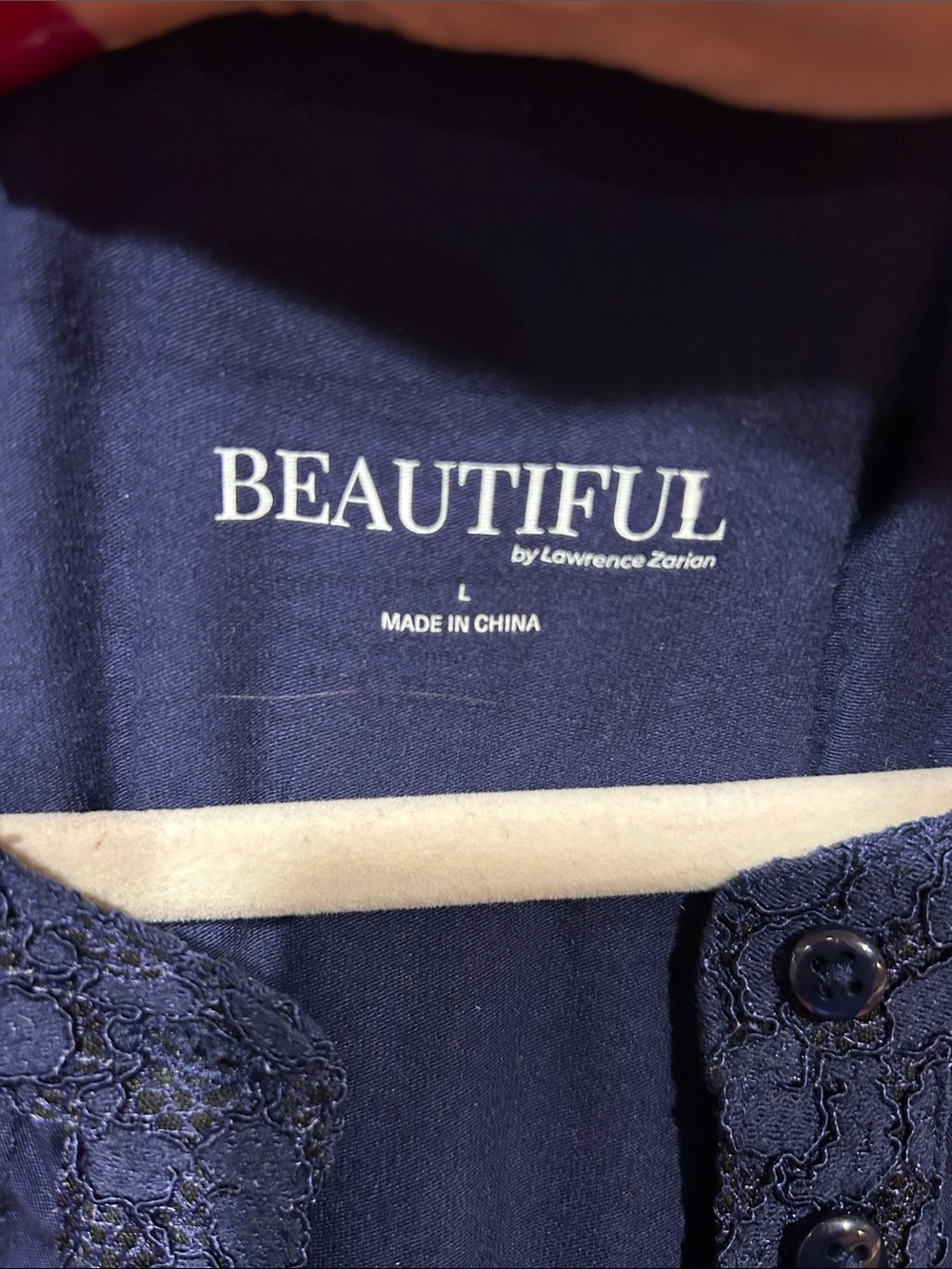 Beautiful Navy Lace Button-Front Blouse with Inner Shell - Picture 3 of 4
